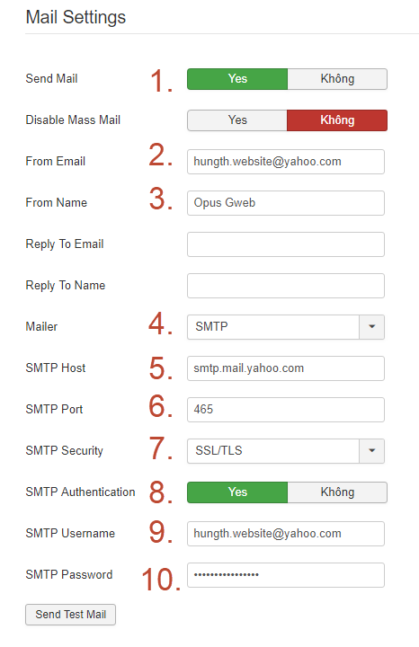 Cấu hình SMTP cho Joomla CMS